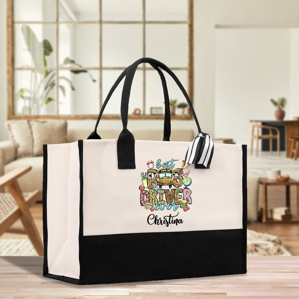 Personalized Name Bus Driver Cotton Canvas Tote Bag School Bus Driver Appreciation Gift Custom Bus Driver Bag Transit Driver Bag