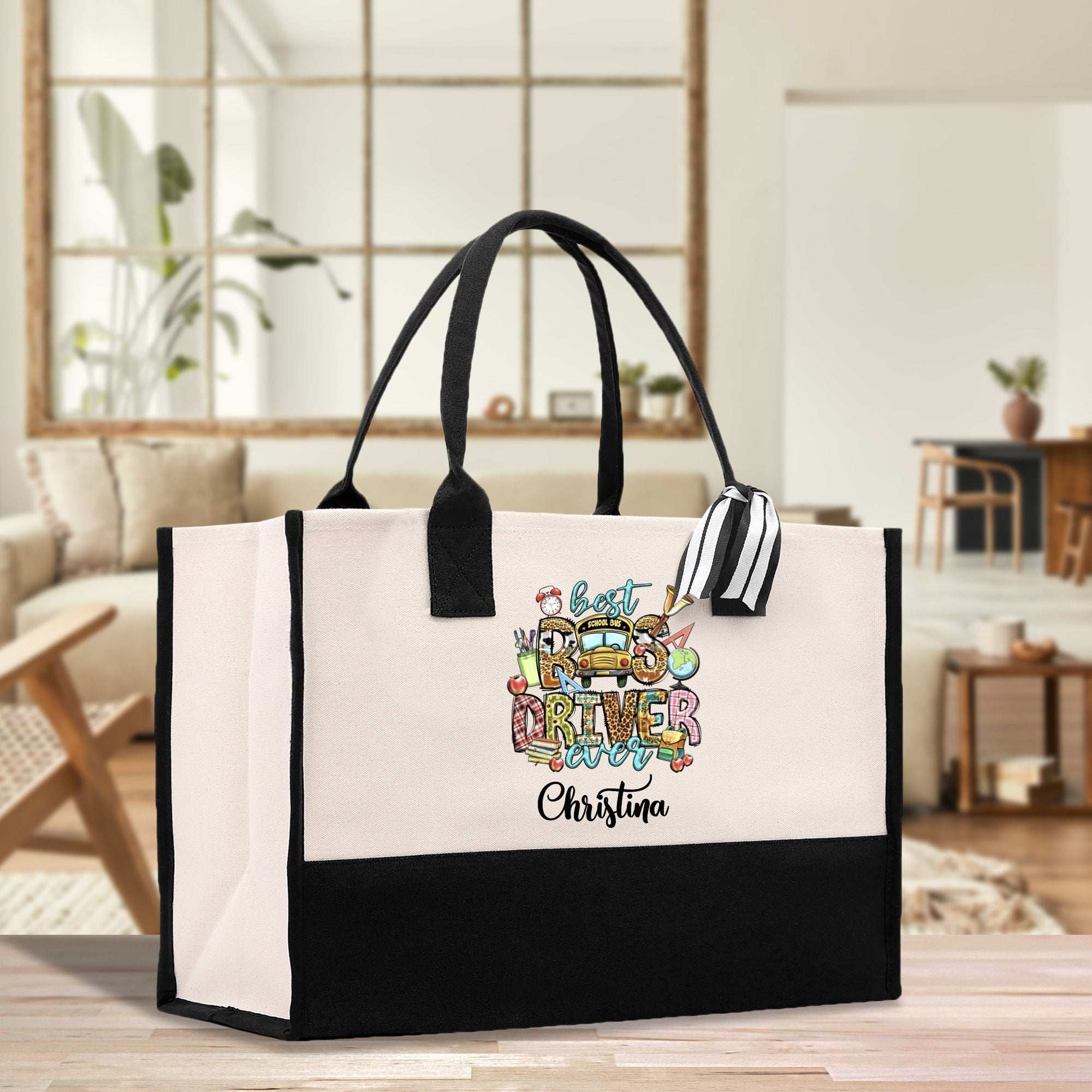 Personalized Name Bus Driver Cotton Canvas Tote Bag School Bus Driver Appreciation Gift Custom Bus Driver Bag Transit Driver Bag