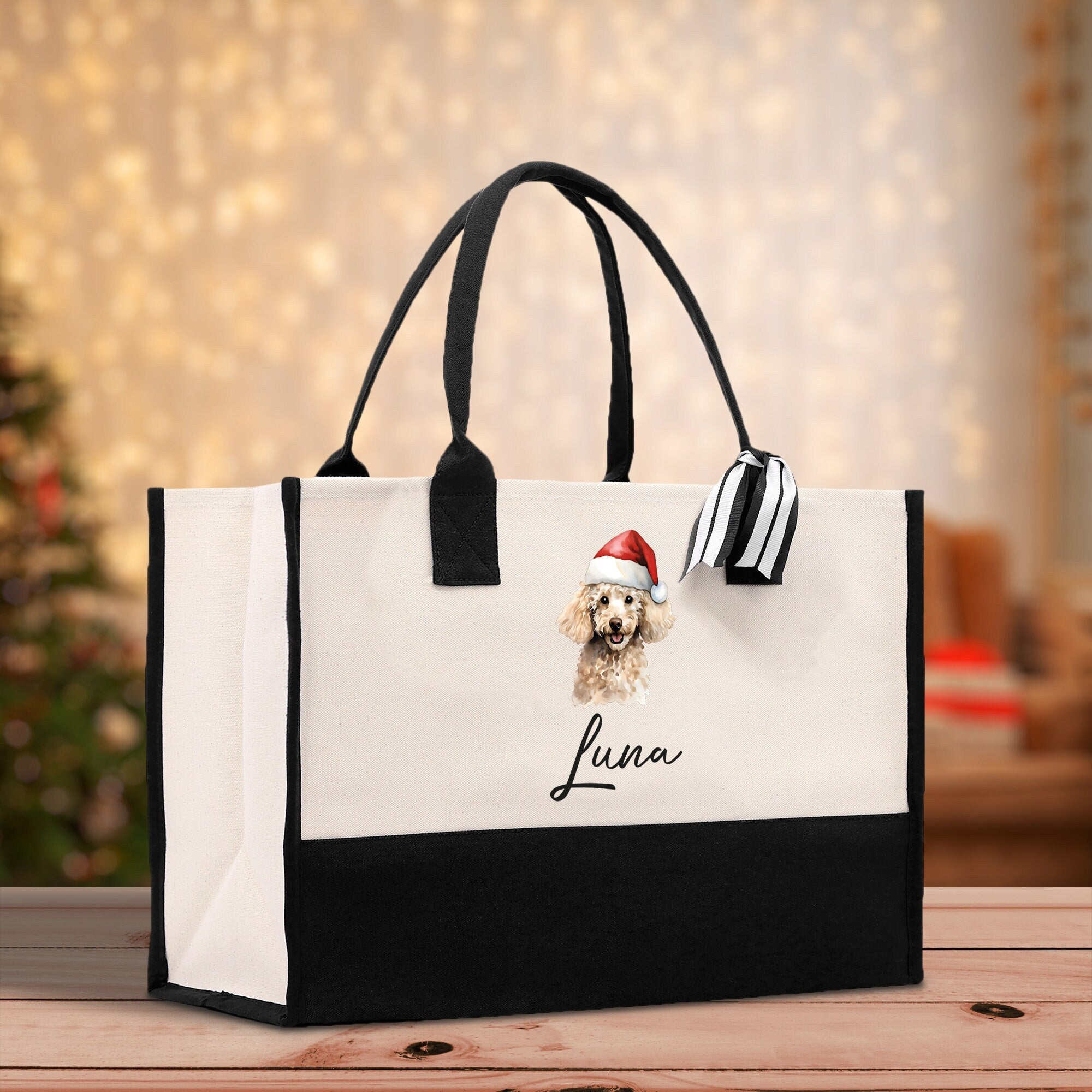 Poodle Custom Name Dog Cotton Canvas Tote Bag Custom Pet Lover Gift Pet Portrait Bag Personalized Pet Owner Gift Tote Bag