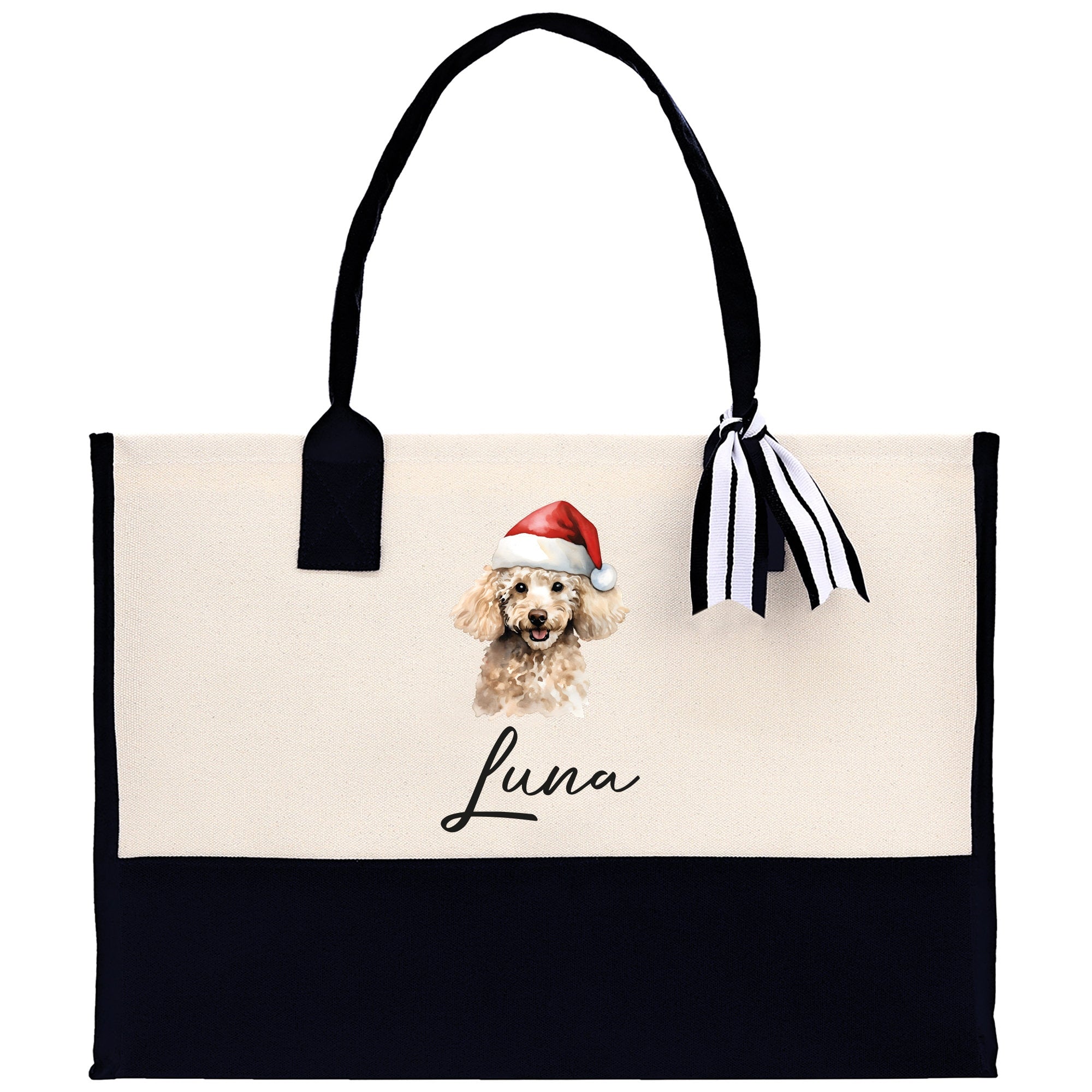 Poodle Custom Name Dog Cotton Canvas Tote Bag Custom Pet Lover Gift Pet Portrait Bag Personalized Pet Owner Gift Tote Bag