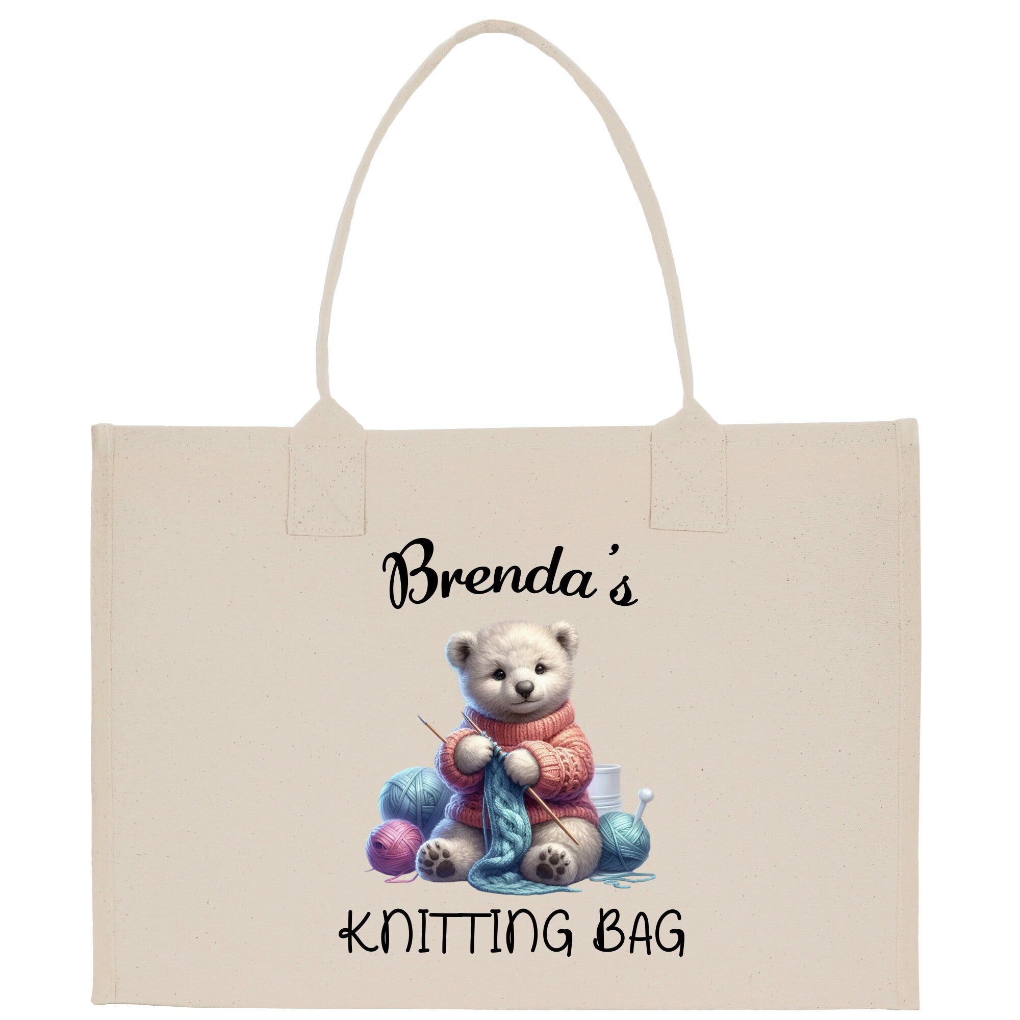 Personalized Knitting Cotton Canvas Tote Bag Custom Grandma Kitting Bag Yarn Custom Crochet Bag Mother's Day Gift Knitting Gift