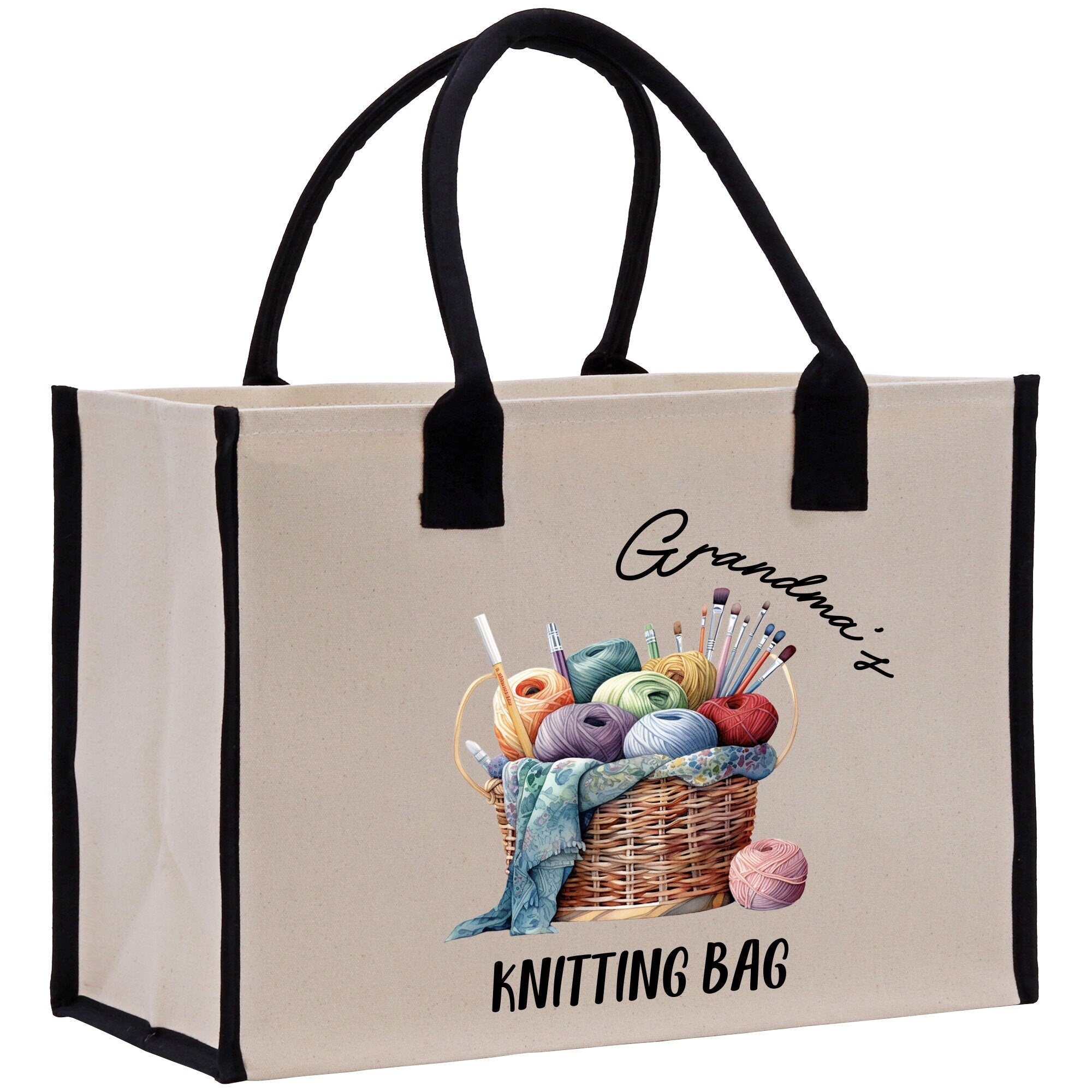 Personalized Knitting Cotton Canvas Tote Bag Custom Grandma Kitting Bag Yarn Custom Crochet Bag Mother's Day Gift Knitting Gift