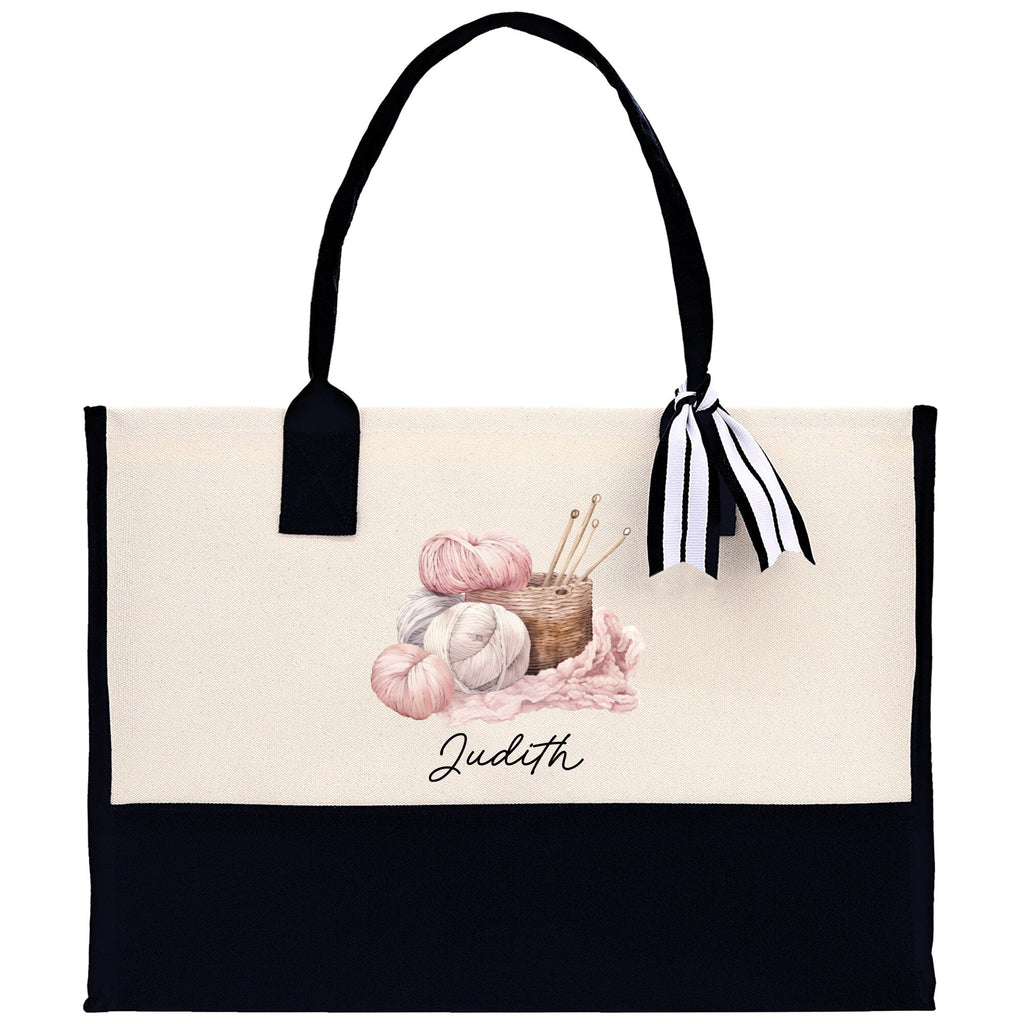 Personalized Knitting Cotton Canvas Tote Bag Custom Grandma Kitting Bag Yarn Custom Crochet Bag Mother's Day Gift Knitting Gift