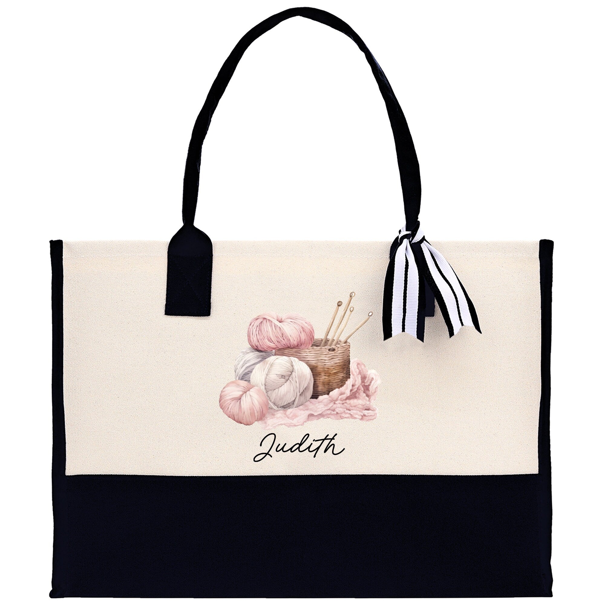 Personalized Knitting Cotton Canvas Tote Bag Custom Grandma Kitting Bag Yarn Custom Crochet Bag Mother's Day Gift Knitting Gift