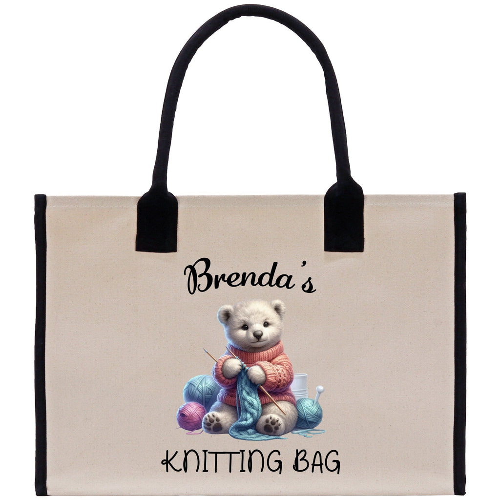 Personalized Knitting Cotton Canvas Tote Bag Custom Grandma Kitting Bag Yarn Custom Crochet Bag Mother's Day Gift Knitting Gift