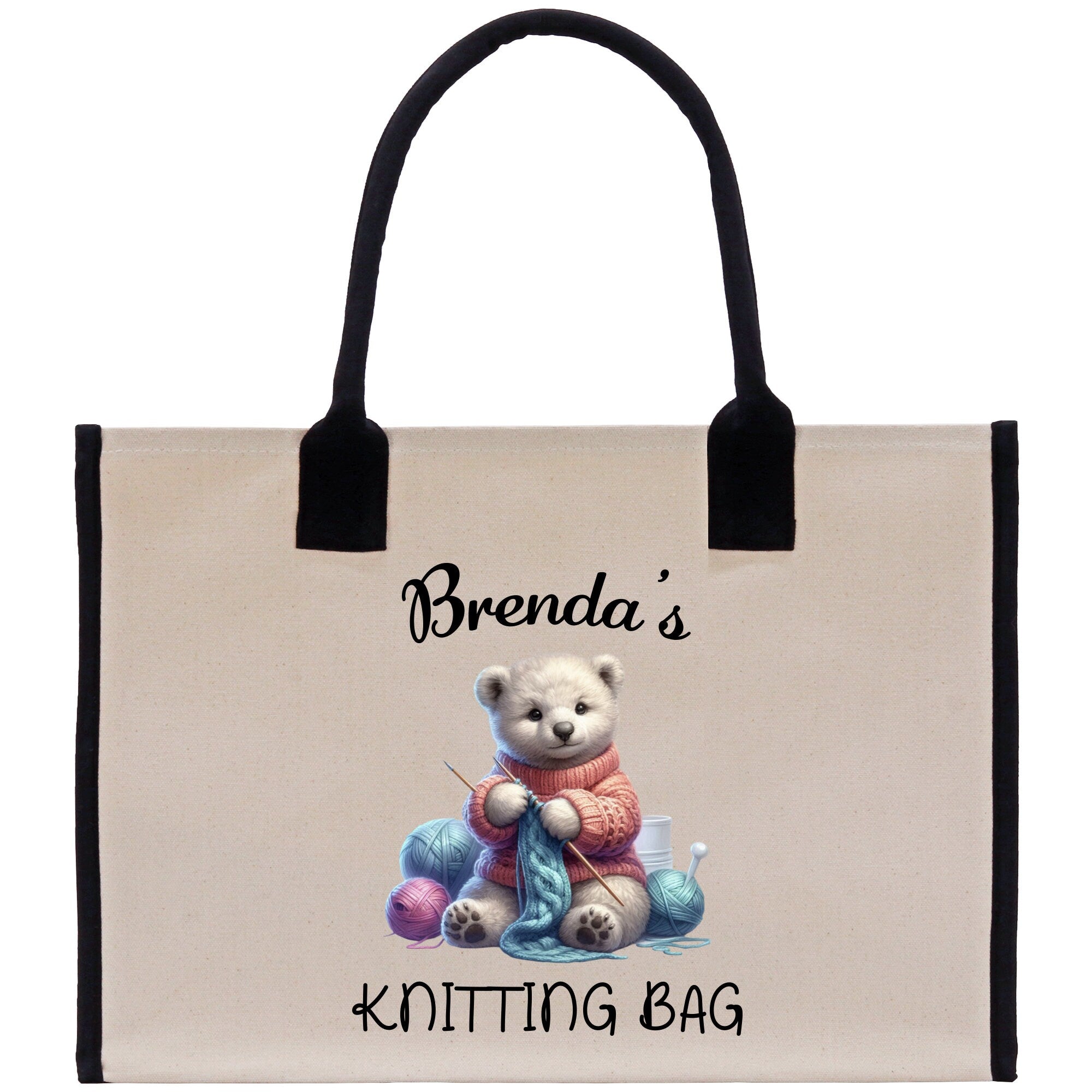 Personalized Knitting Cotton Canvas Tote Bag Custom Grandma Kitting Bag Yarn Custom Crochet Bag Mother's Day Gift Knitting Gift