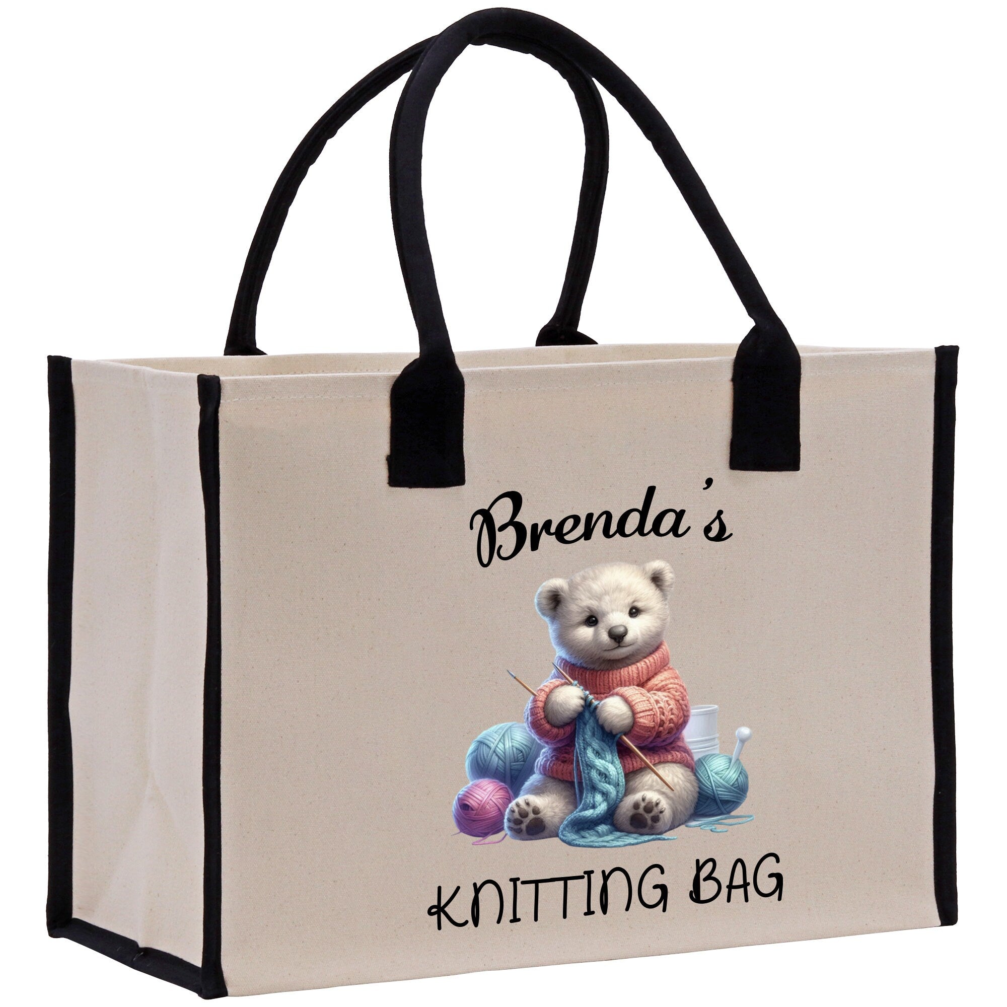 Personalized Knitting Cotton Canvas Tote Bag Custom Grandma Kitting Bag Yarn Custom Crochet Bag Mother's Day Gift Knitting Gift