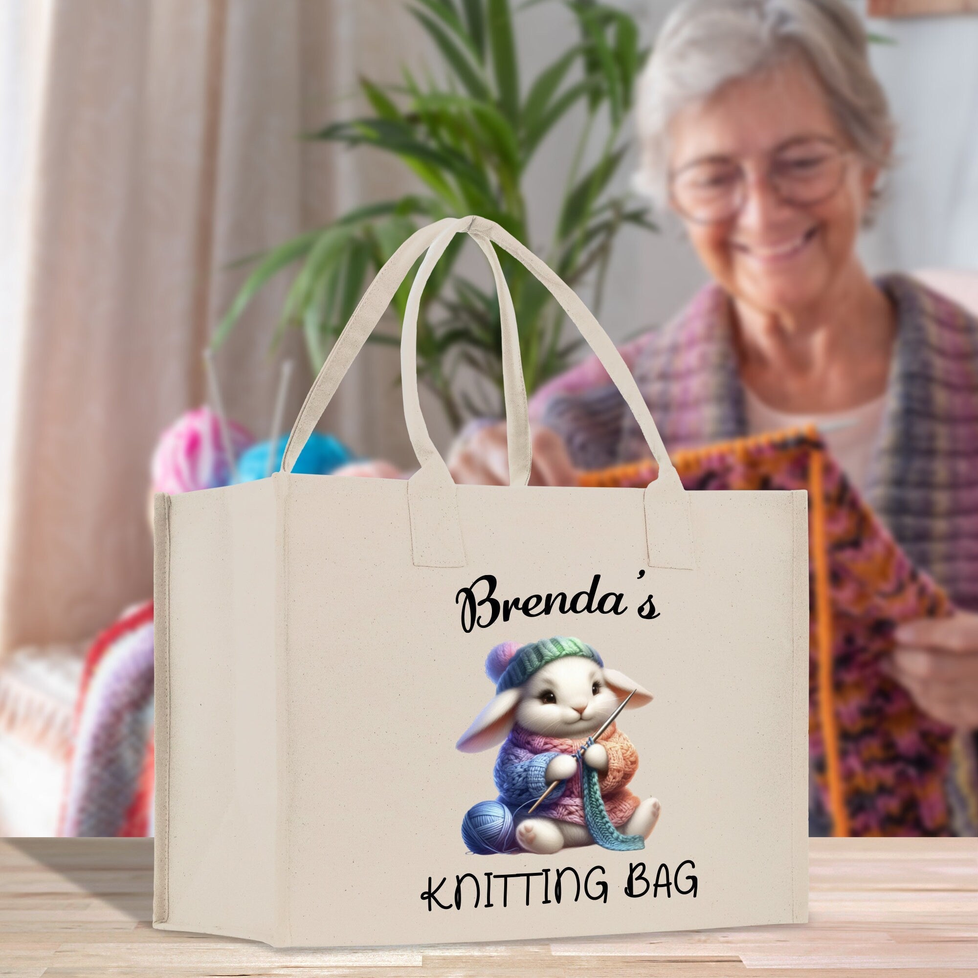 Personalized Knitting Cotton Canvas Tote Bag Custom Grandma Kitting Bag Yarn Custom Crochet Bag Mother's Day Gift Knitting Gift