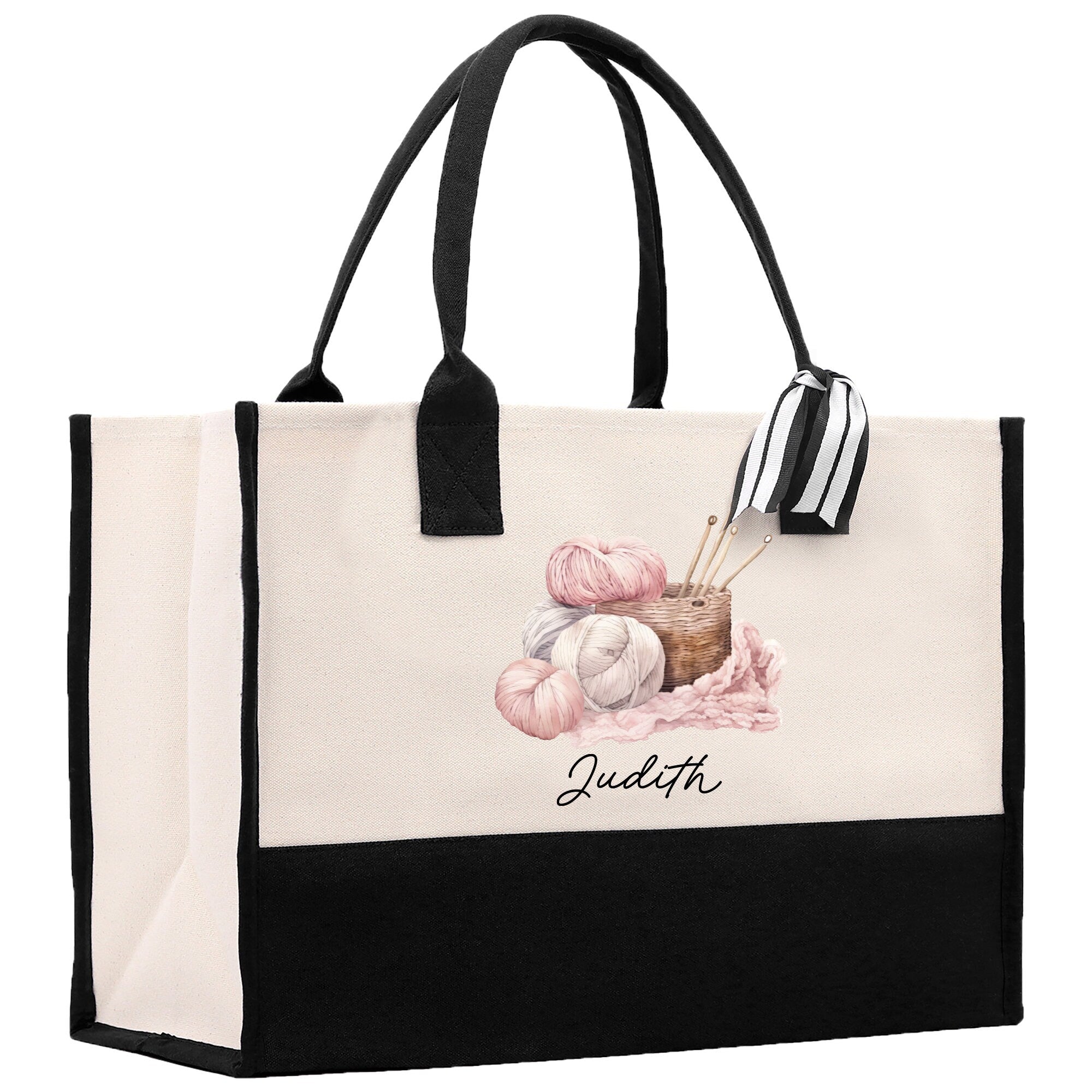 Personalized Knitting Cotton Canvas Tote Bag Custom Grandma Kitting Bag Yarn Custom Crochet Bag Mother's Day Gift Knitting Gift
