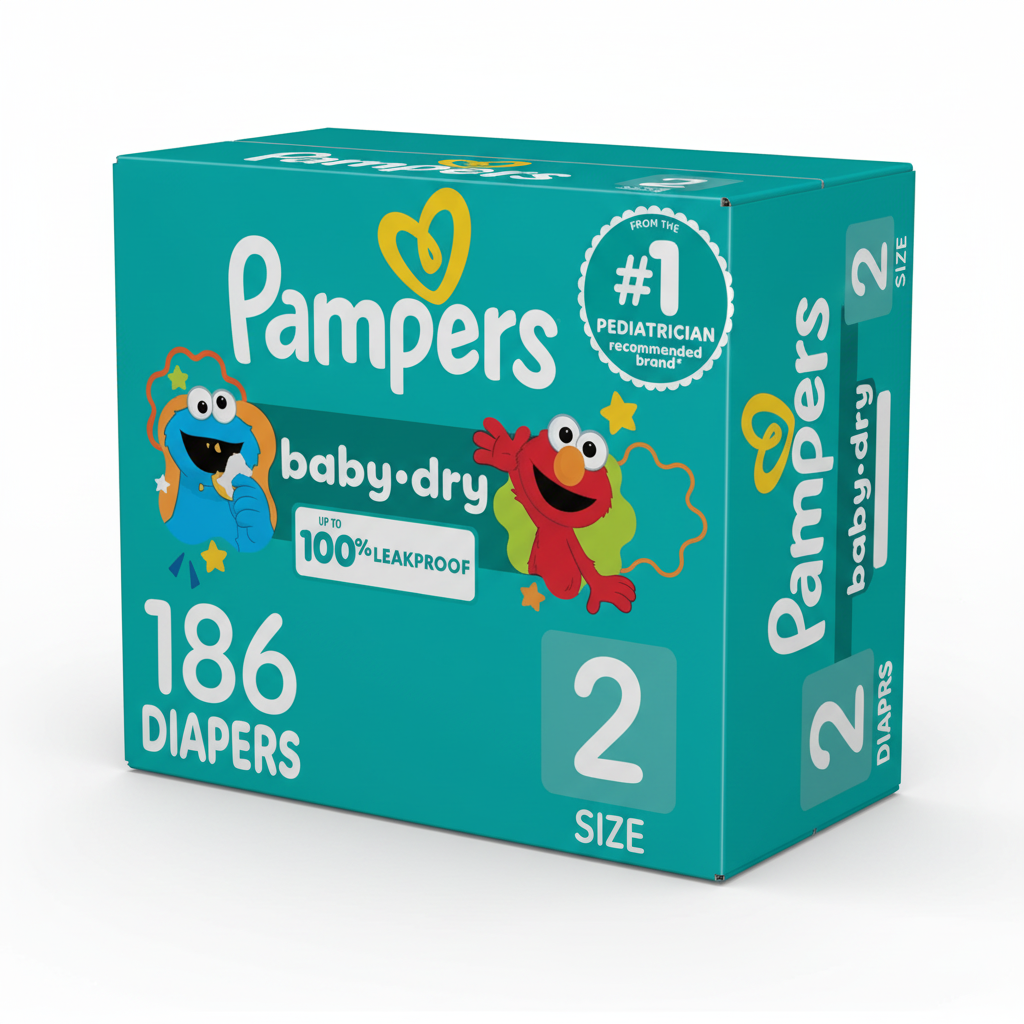 Pampers Baby-Dry Diapers Size 2, 186 Count