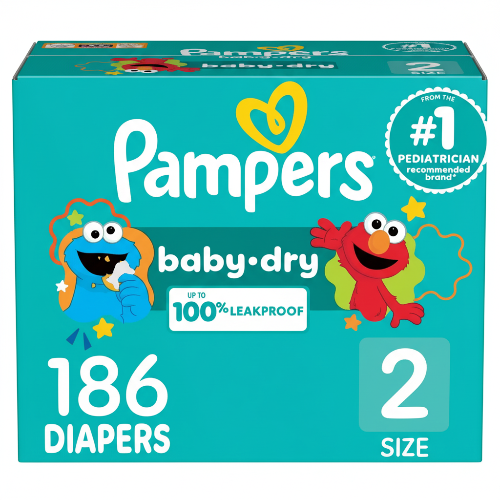Pampers Baby-Dry Diapers Size 2, 186 Count