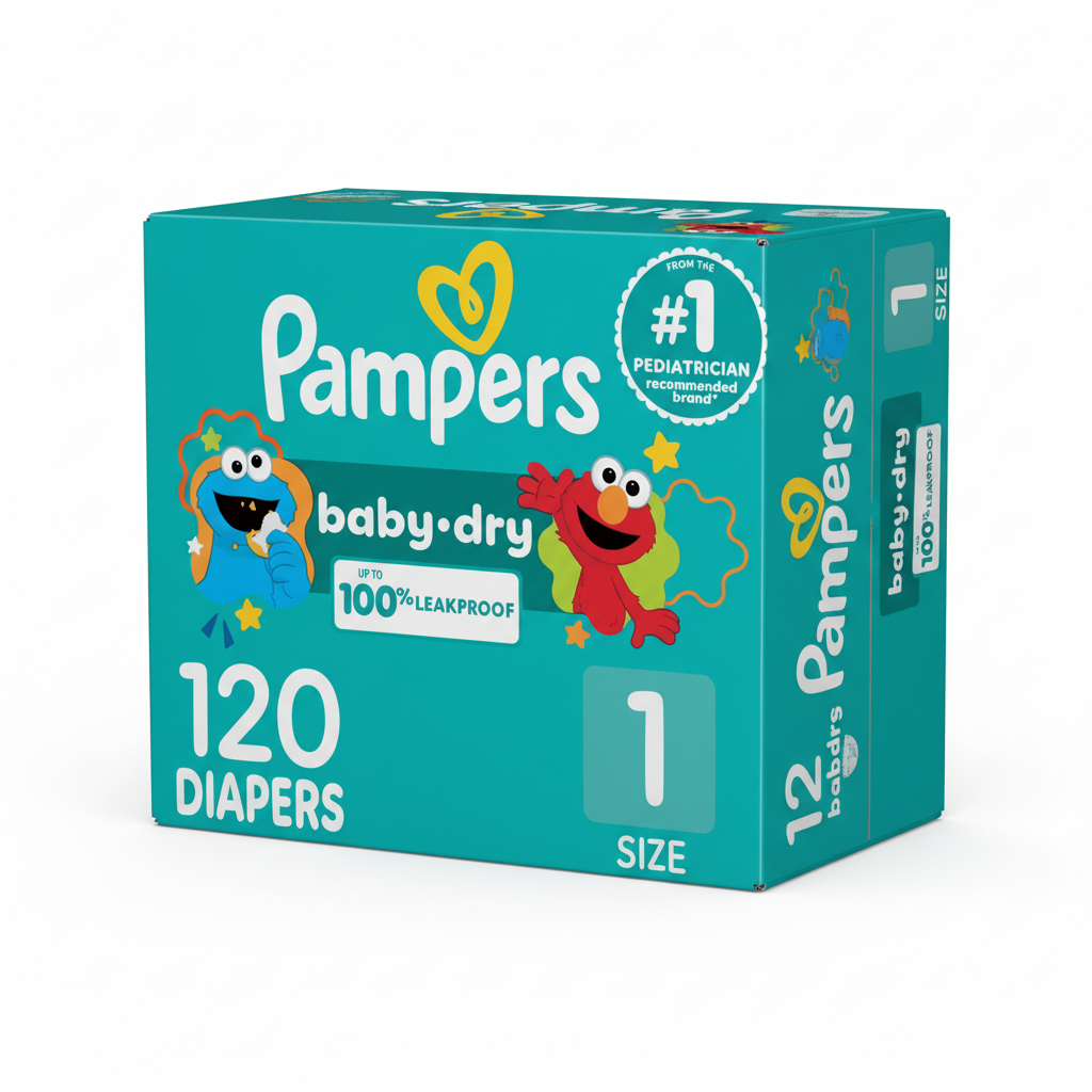 Pampers Baby Dry Diapers Size 1, 120 Count