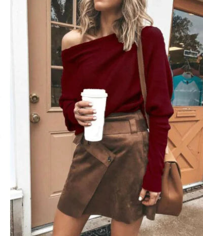 Casual Loose Fit V-Neck Long Sleeve Top for Women