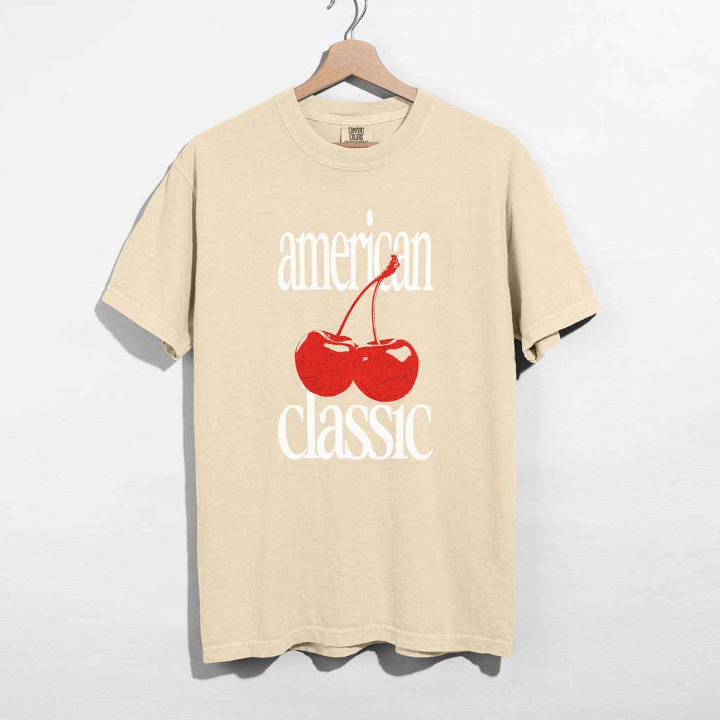 American Classic Cherry Graphic Tee – Retro Red Cherries Design