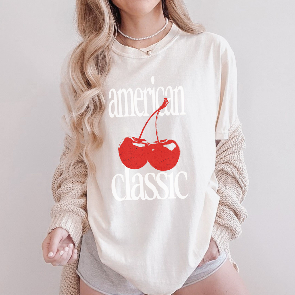 American Classic Cherry Graphic Tee – Retro Red Cherries Design