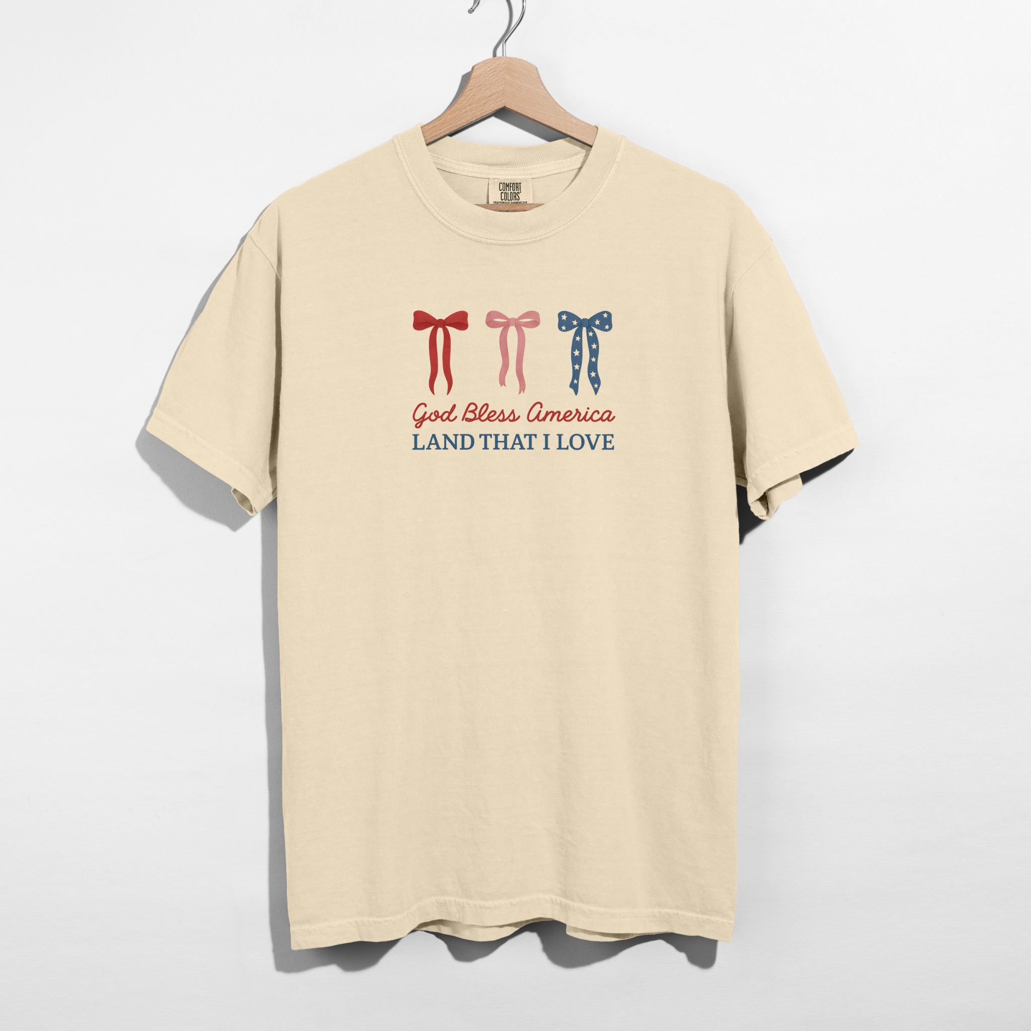 God Bless America Bow Graphic Tee – Patriotic Red White Blue Shirt