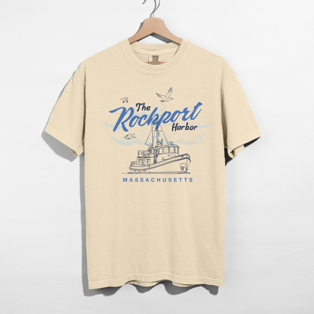 Rockport Harbor Massachusetts Graphic Tee | Coastal New England Boat Shirt