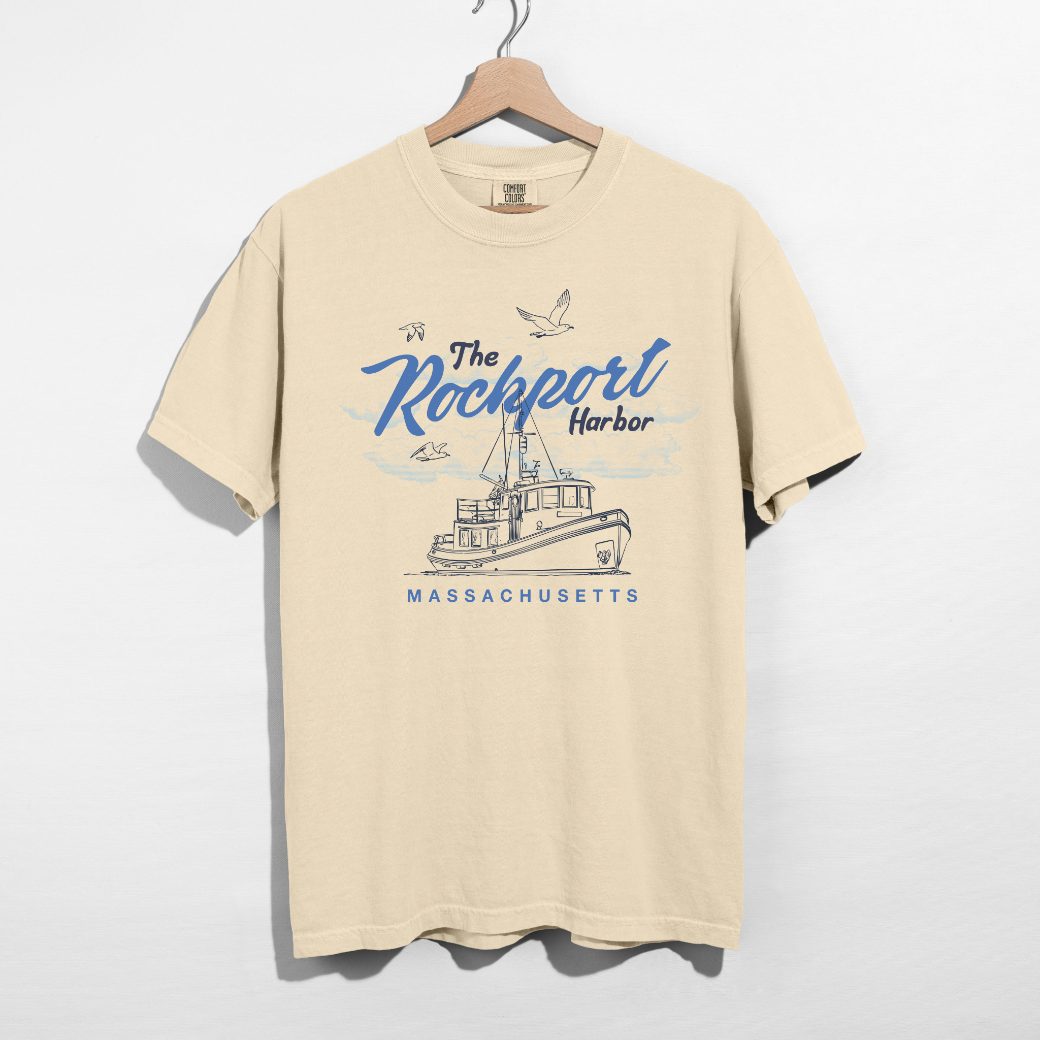 Rockport Harbor Massachusetts Graphic Tee | Coastal New England Boat Shirt