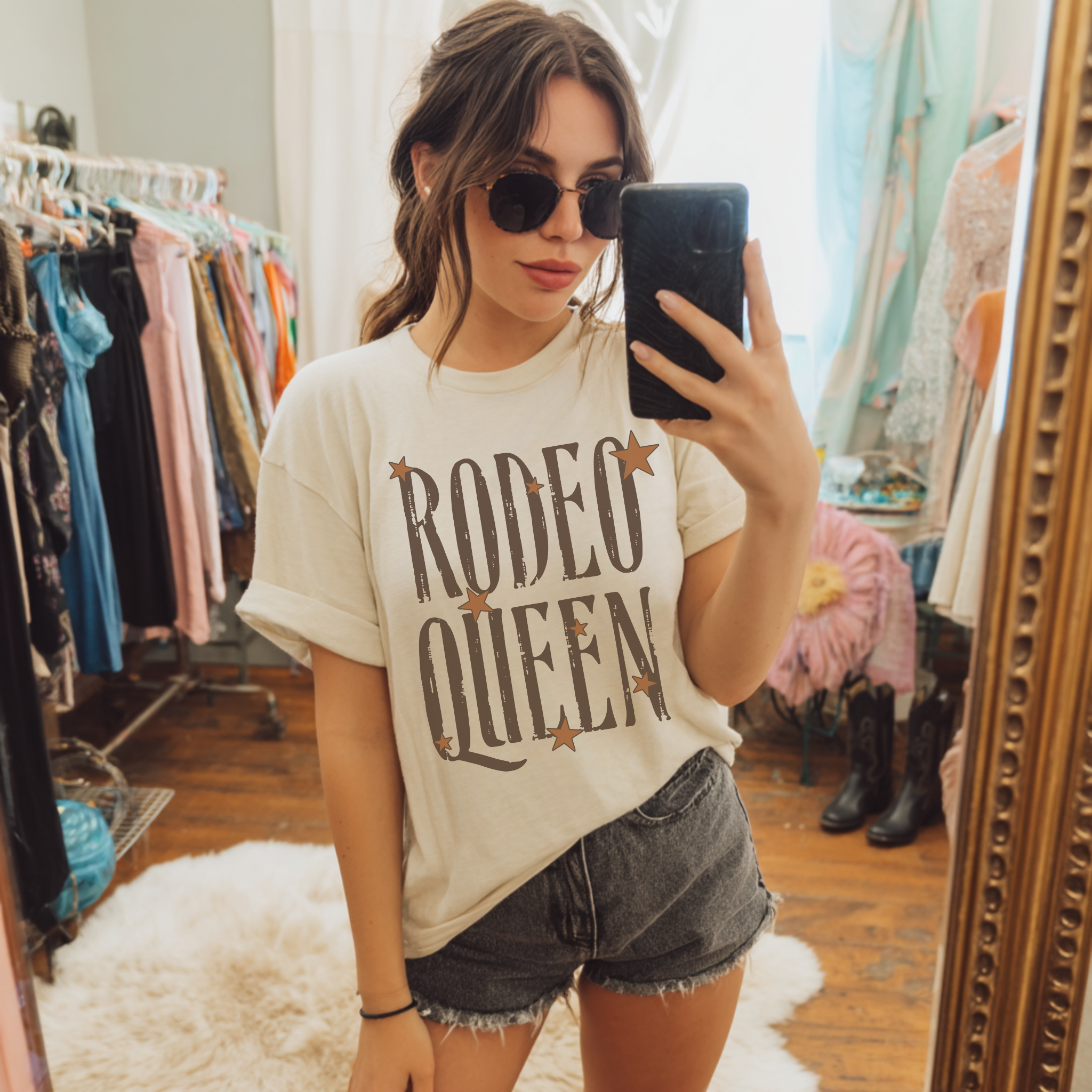 Rodeo Queen Graphic Tee – Western Cowgirl Vintage Star Shirt