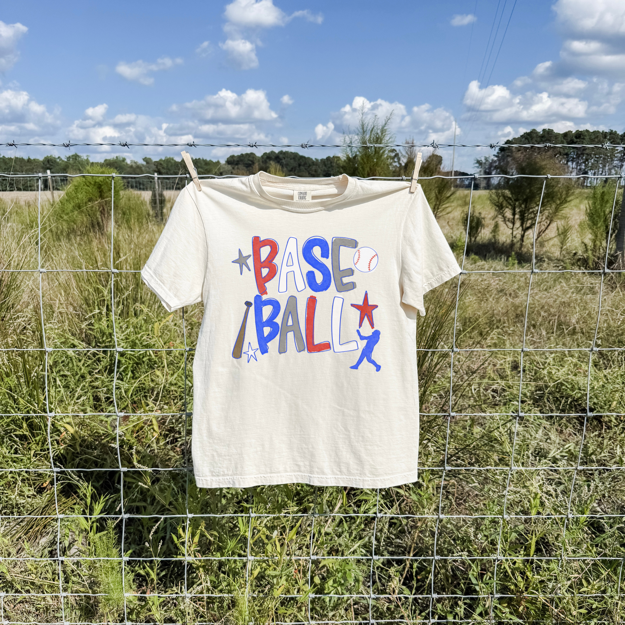 Baseball Retro Graphic Tee – Red White & Blue Game Day Shirt