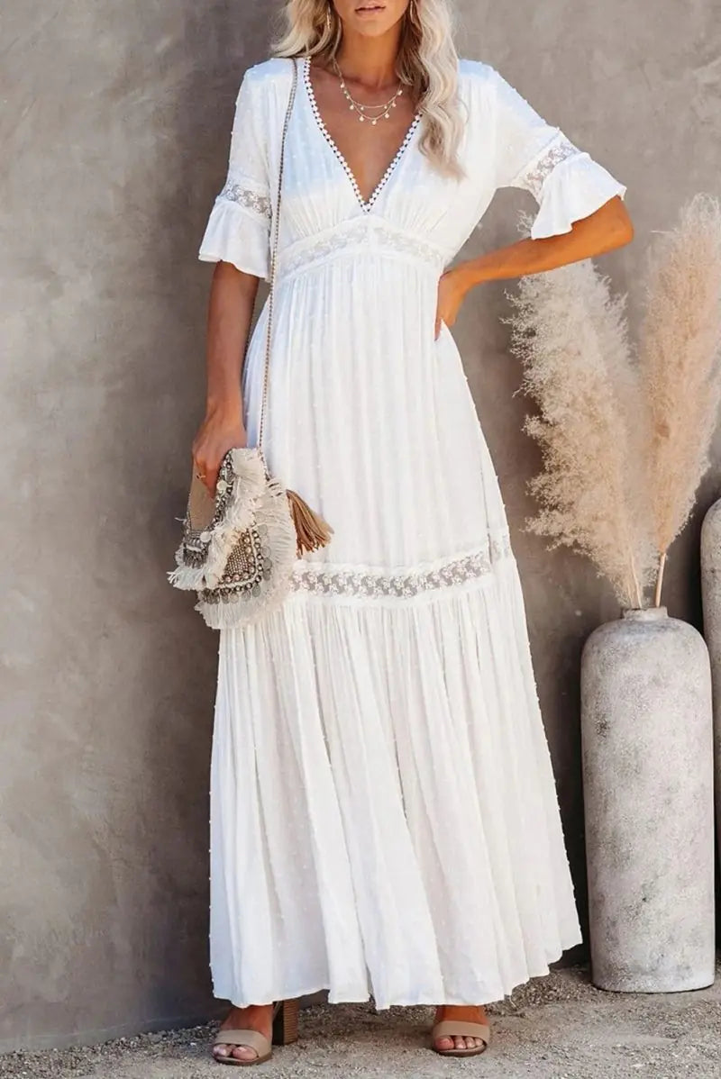 Women's Spring/Summer V-Neck Lace Maxi Dress