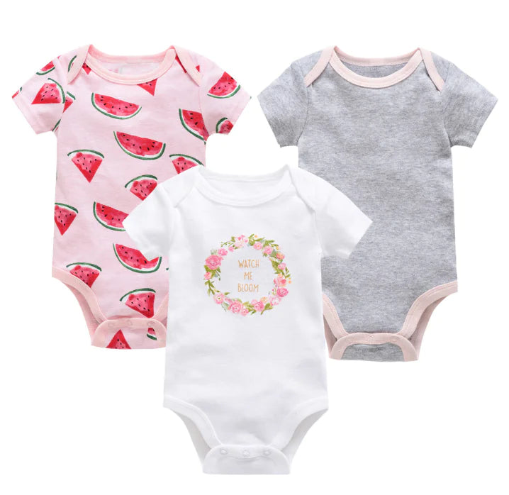 3-Piece Baby Bodysuit Set - Cotton Short Sleeve Outfit