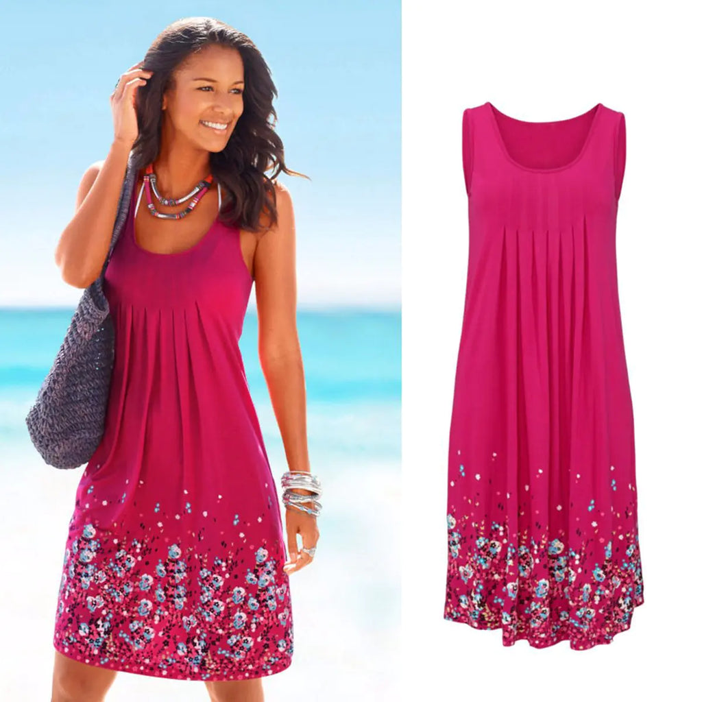 Sleeveless Loose Print A-Line Midi Dress