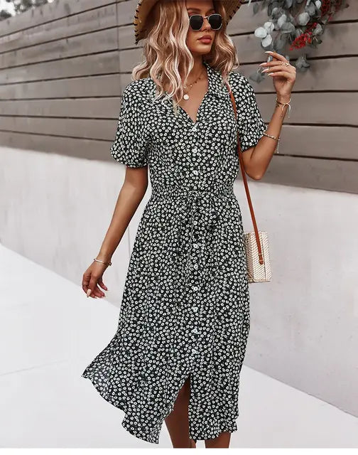 Women's Floral Summer Midi Dress with V Neck