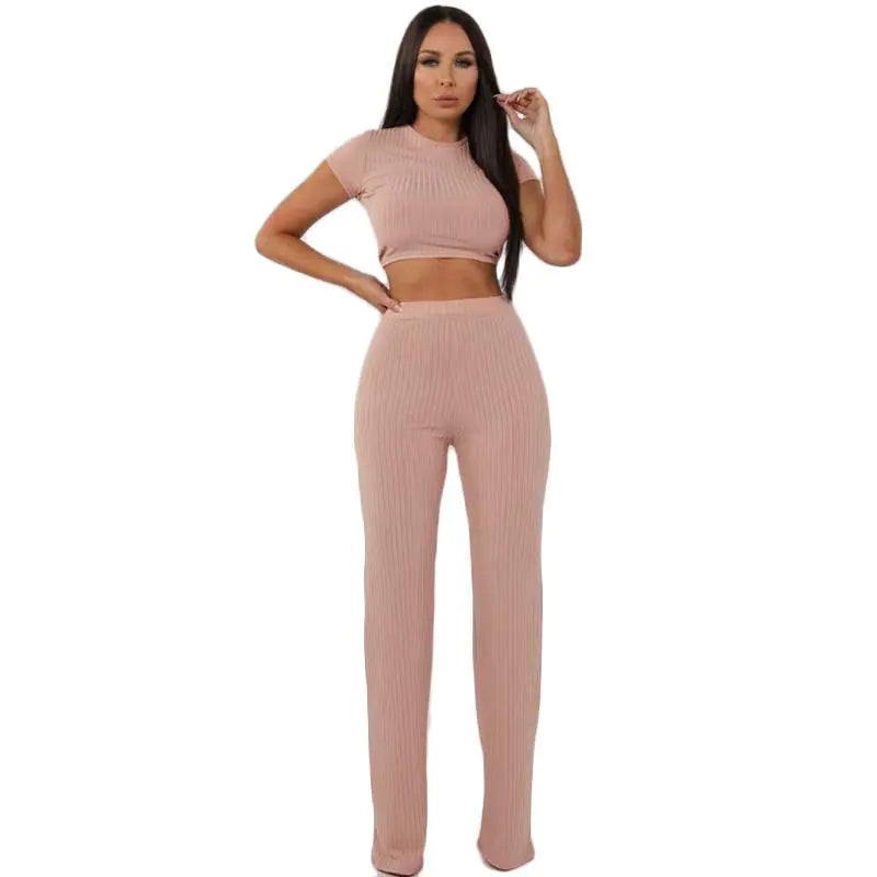 High Elastic Cotton Wide Leg Pants Two-Piece Set