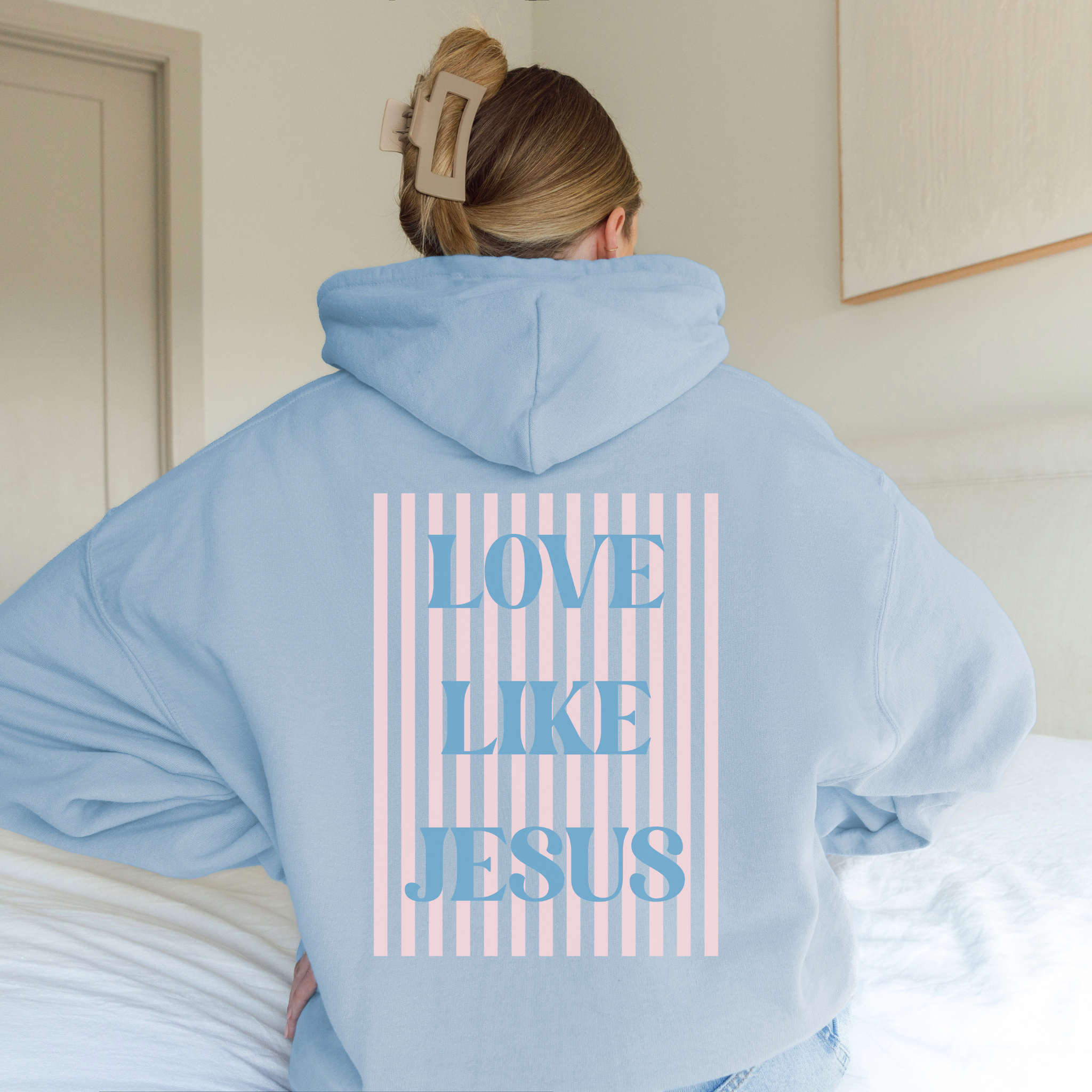 Love Like Jesus Striped Graphic Hoodie