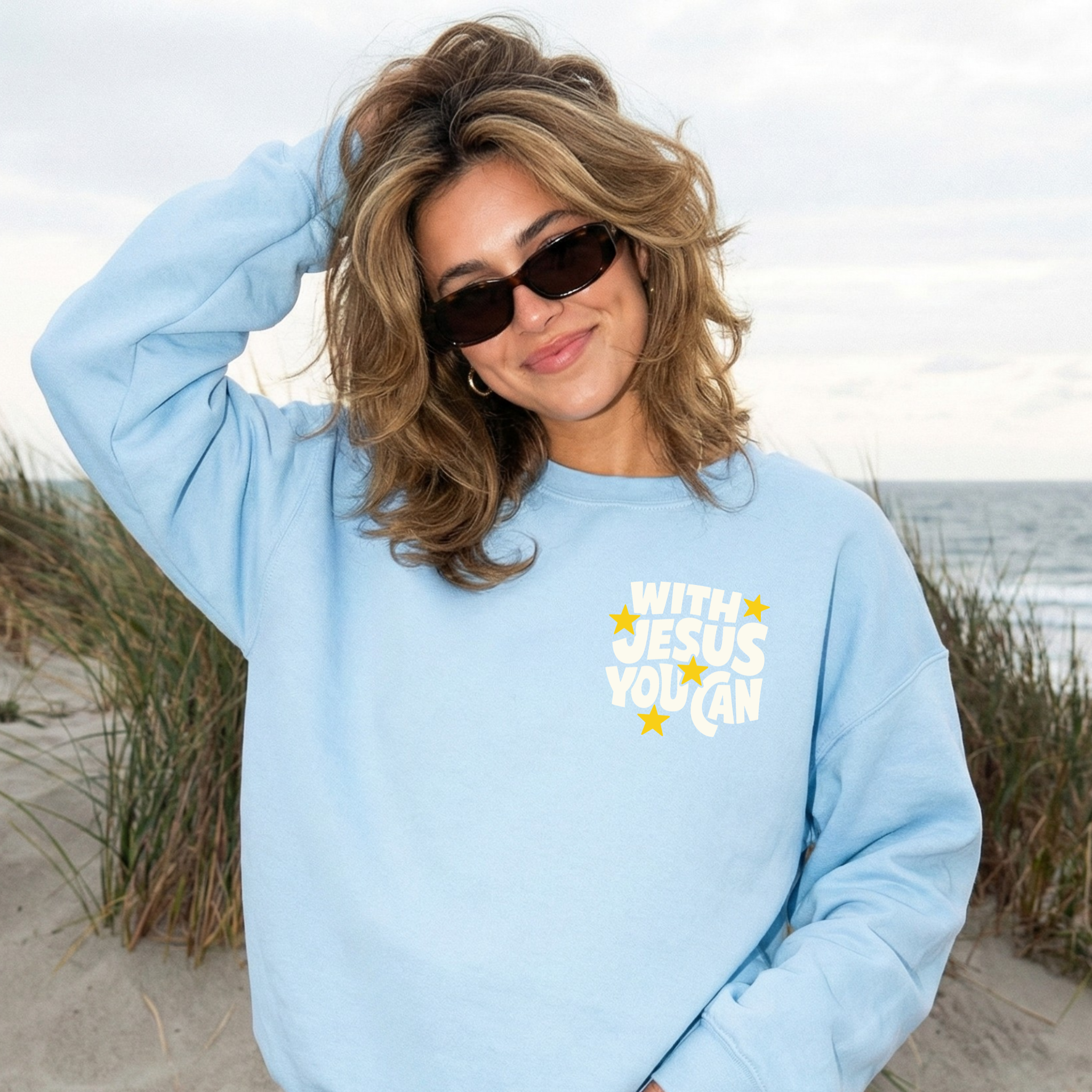 He Makes All Things New Crewneck Sweatshirt | Christian Coastal Graphic Sweatshirt | Revelation 21:5 Faith Pullover