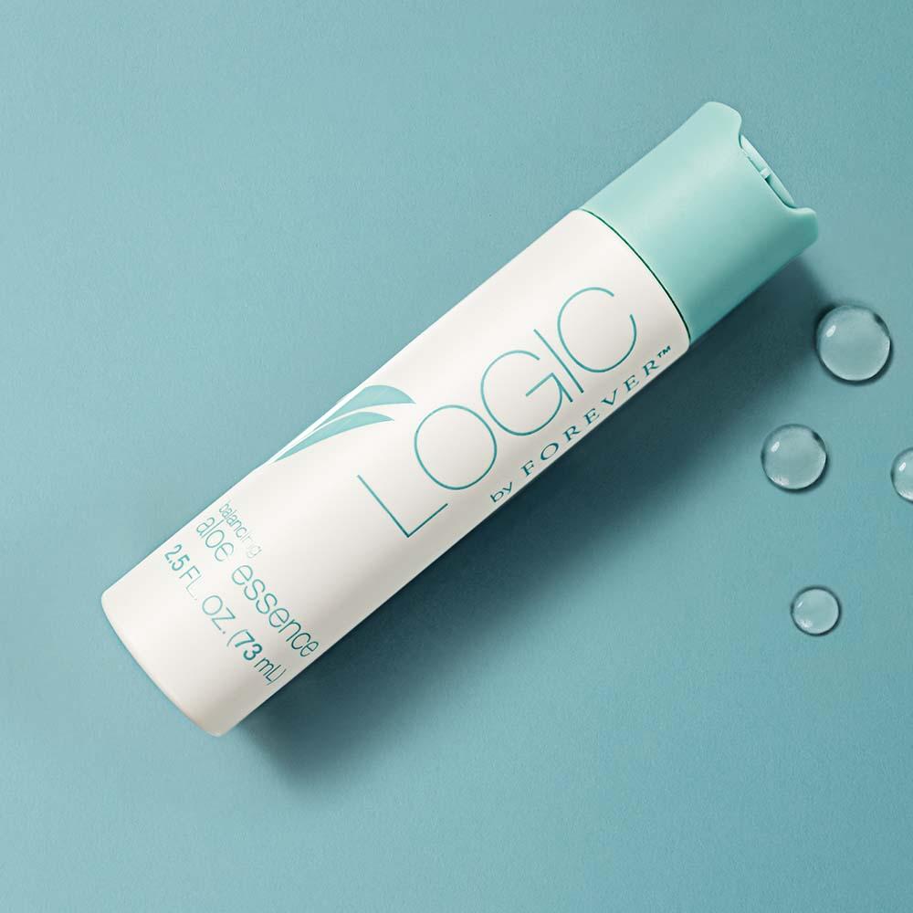 Logic by Forever®  balancing aloe essence helps hydrate and balance skin with 98%+ naturally derived ingredients featuring aloe vera and cucumber fruit and green tea extracts