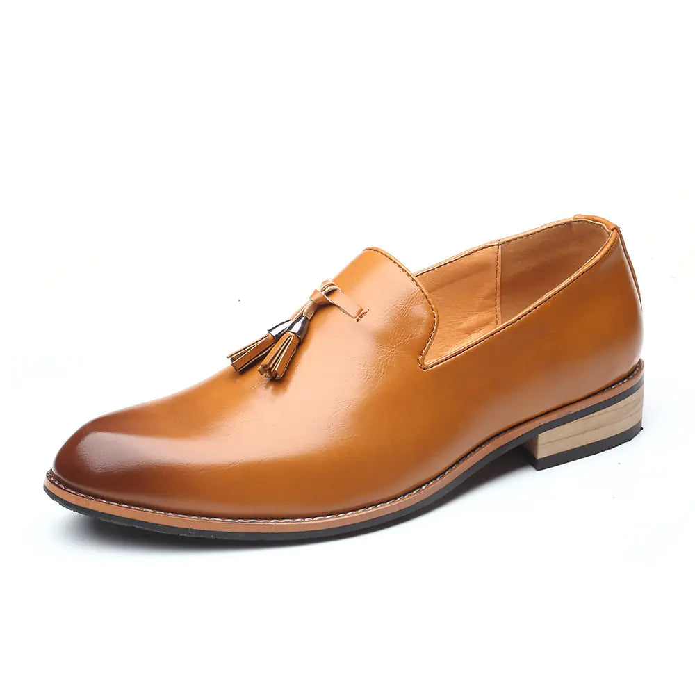 Men's Pointed Toe Leather Dress Shoes - Slip-On Style