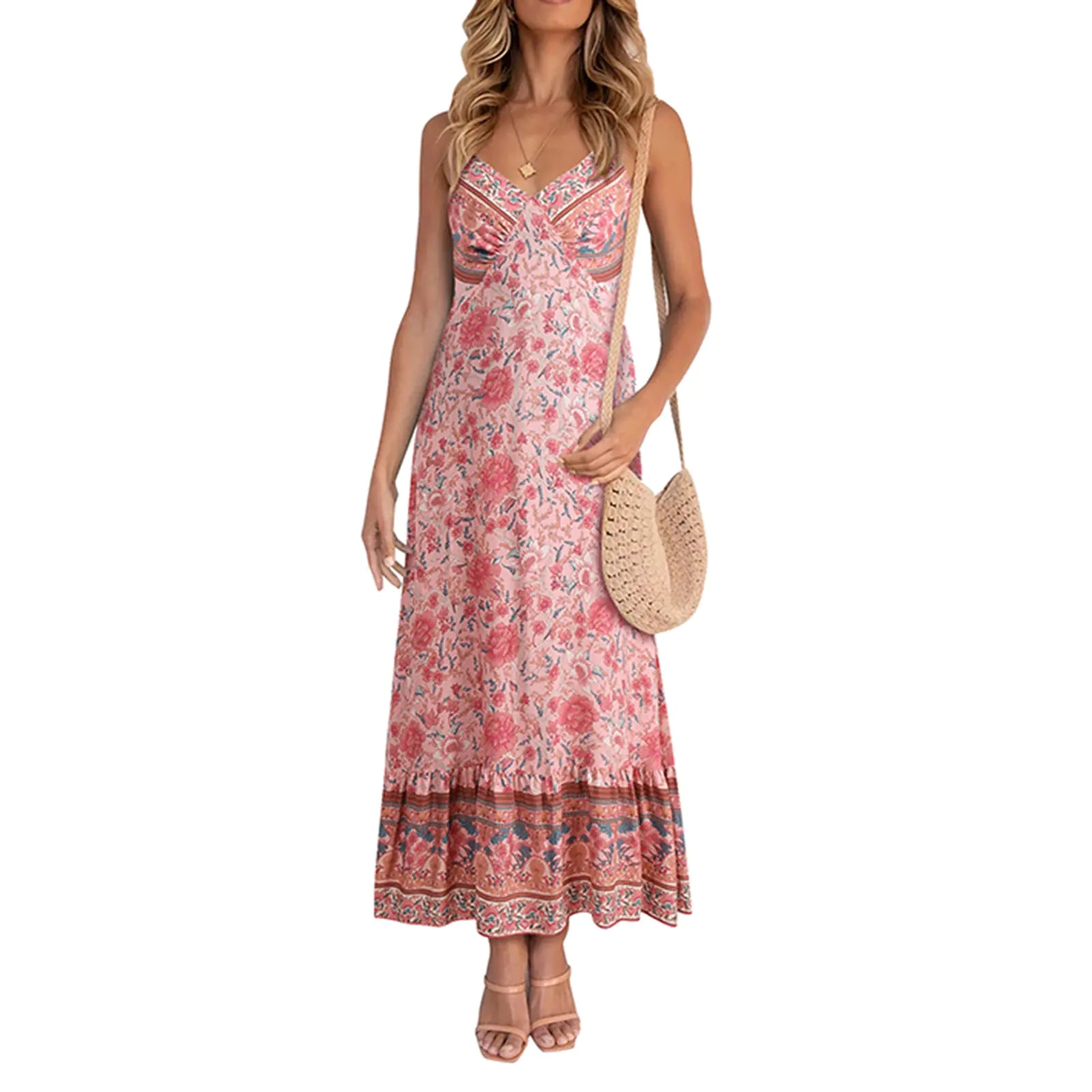 Women's Casual Boho Floral V-Neck Summer Dress