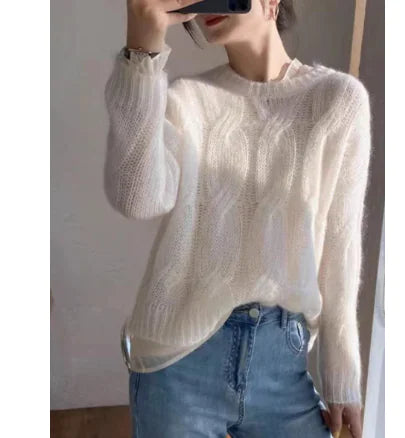Women's Solid Color Hollow Knit Pullover Sweater