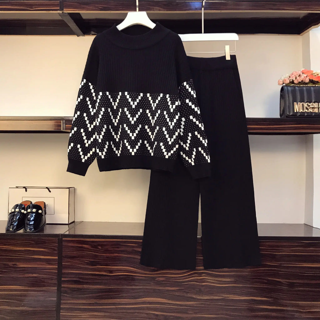 Plus Size Women's Autumn Winter Knitted Two-Piece Set