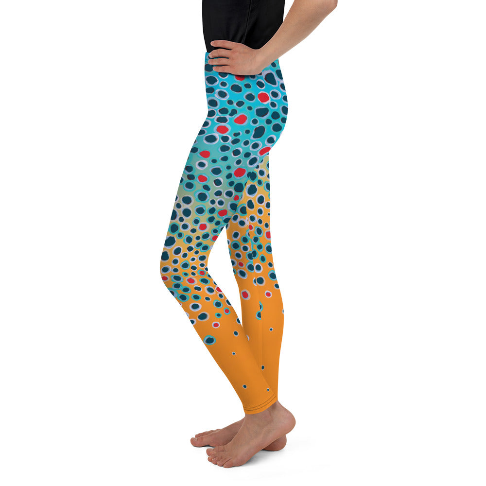 Youth Brown Trout Print Leggings (size 8- 20)
