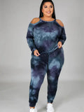Plus Size Women's Off Shoulder Tie Dye Casual Suit