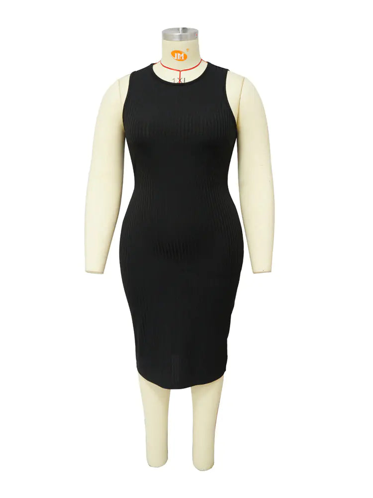 Plus Size Women's Elegant Solid Print Midi Dress