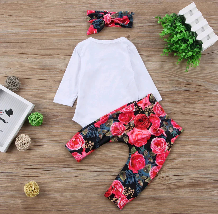 Girls' Autumn 3-Piece Cotton Romper Set with Headband