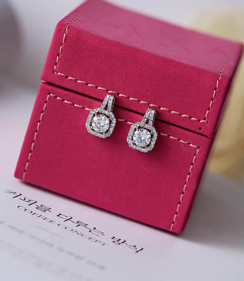 Square Diamond Women's Earrings with Large Studs