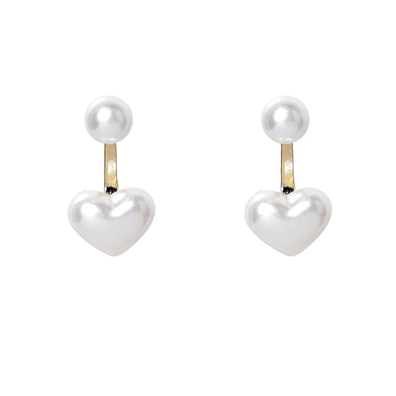 925 Silver Simple Heart Pearl Stud Earrings