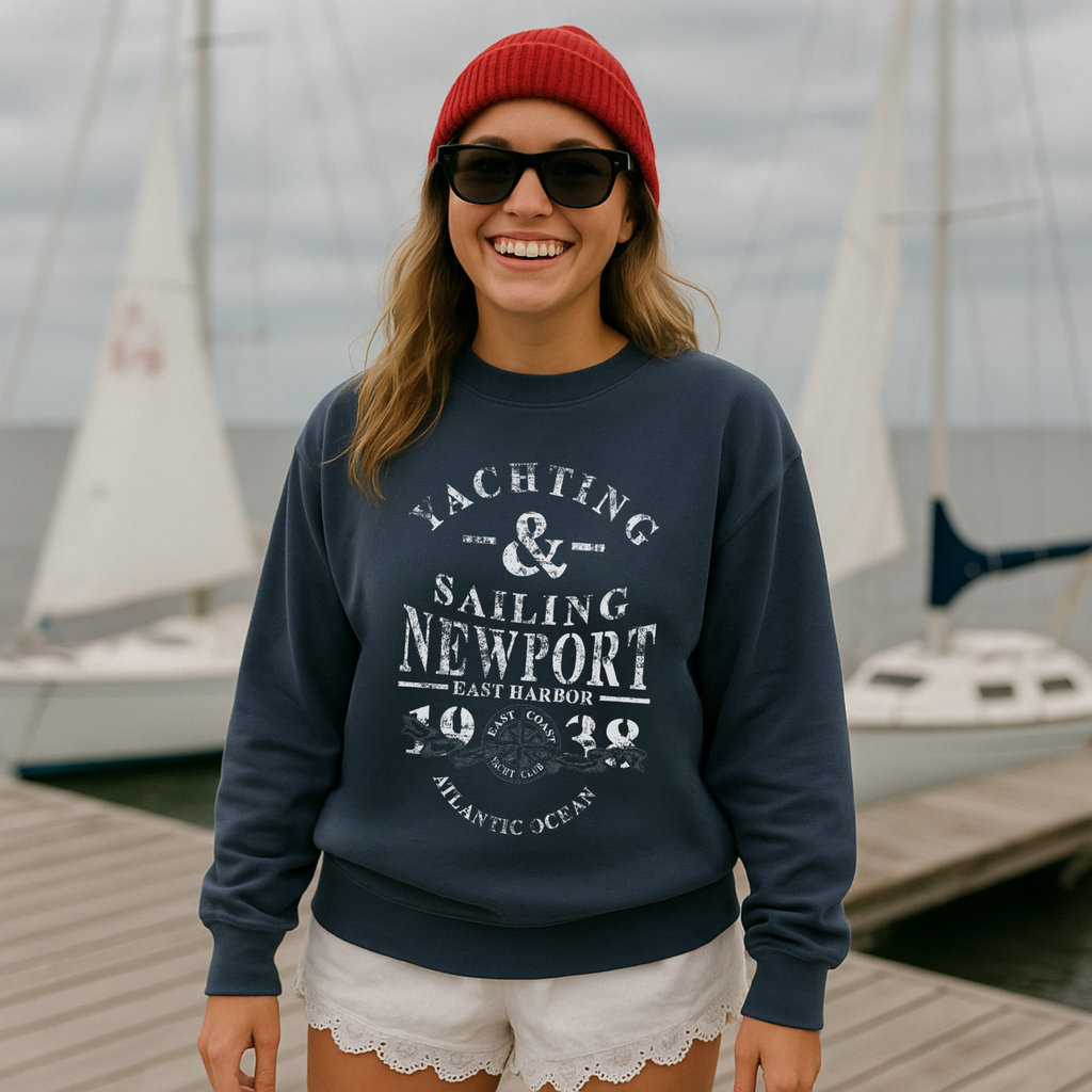 Yachting & Sailing Newport Sweatshirt | Coastal Preppy Crewneck | Vintage Yacht Club Graphic Pullover