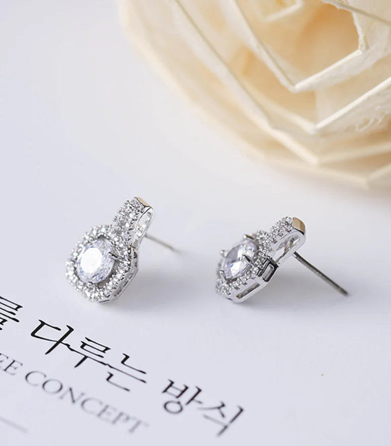 Square Diamond Women's Earrings with Large Studs