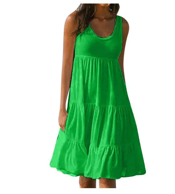 Sleeveless A-Line Beach Dress with Round Neck
