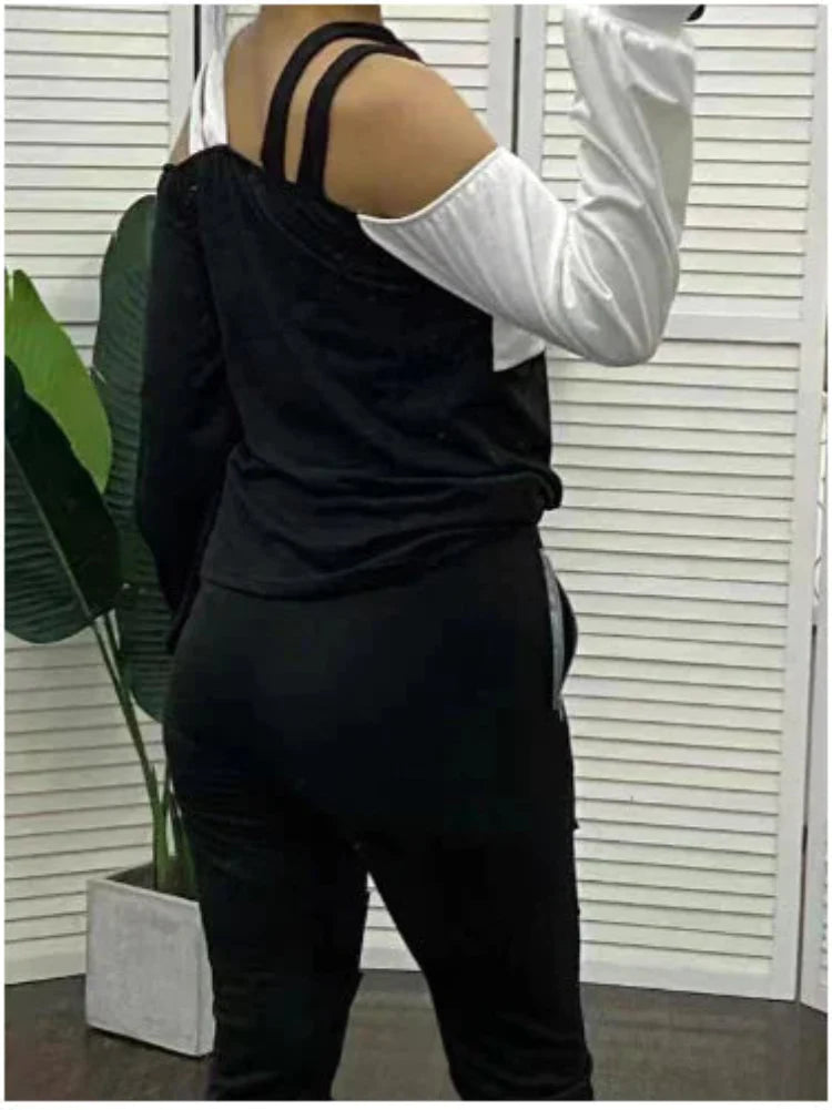 Color-Block Long-Sleeved Women's Casual T-Shirt