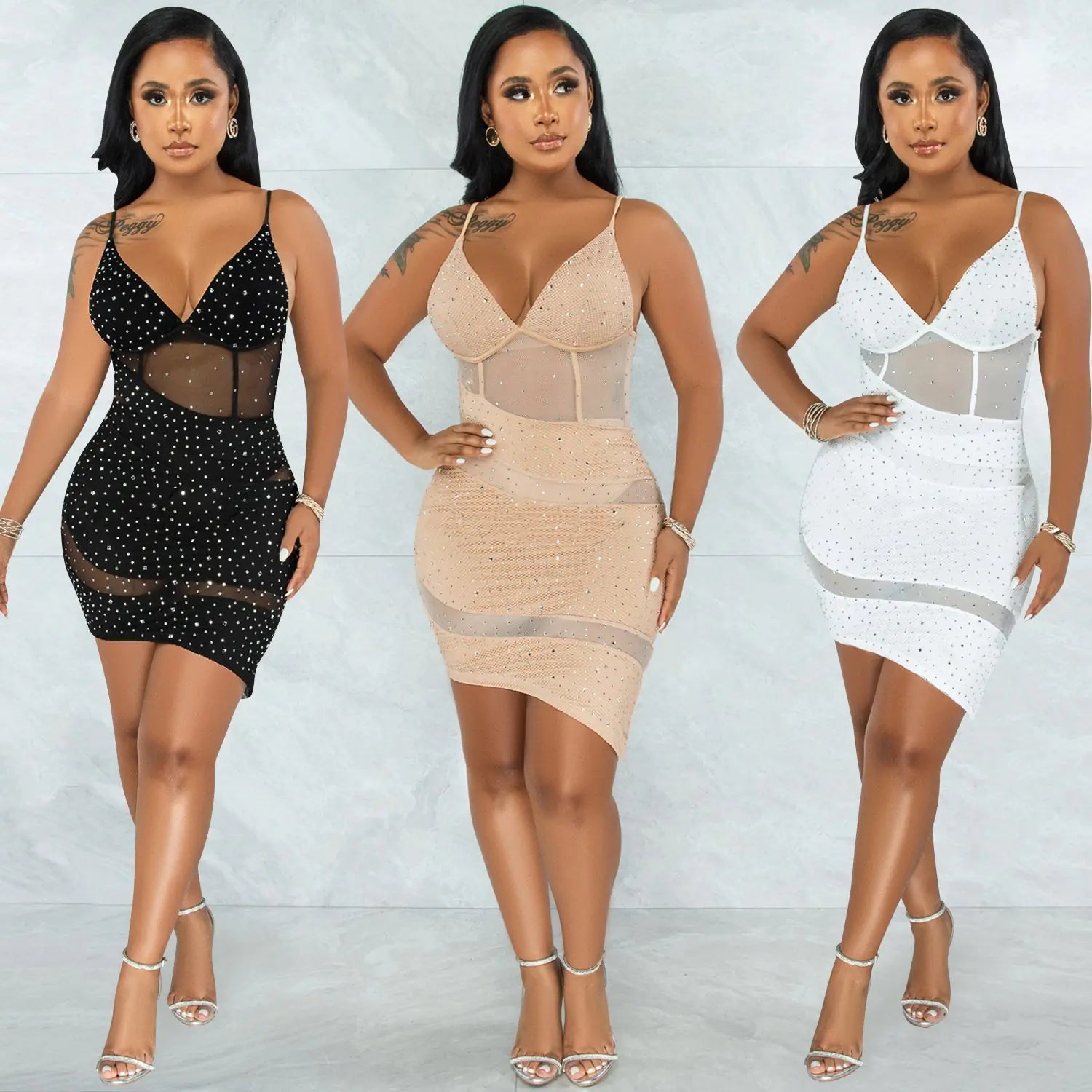 Hot Diamond Irregular Sling Dress for Nightclub Wear