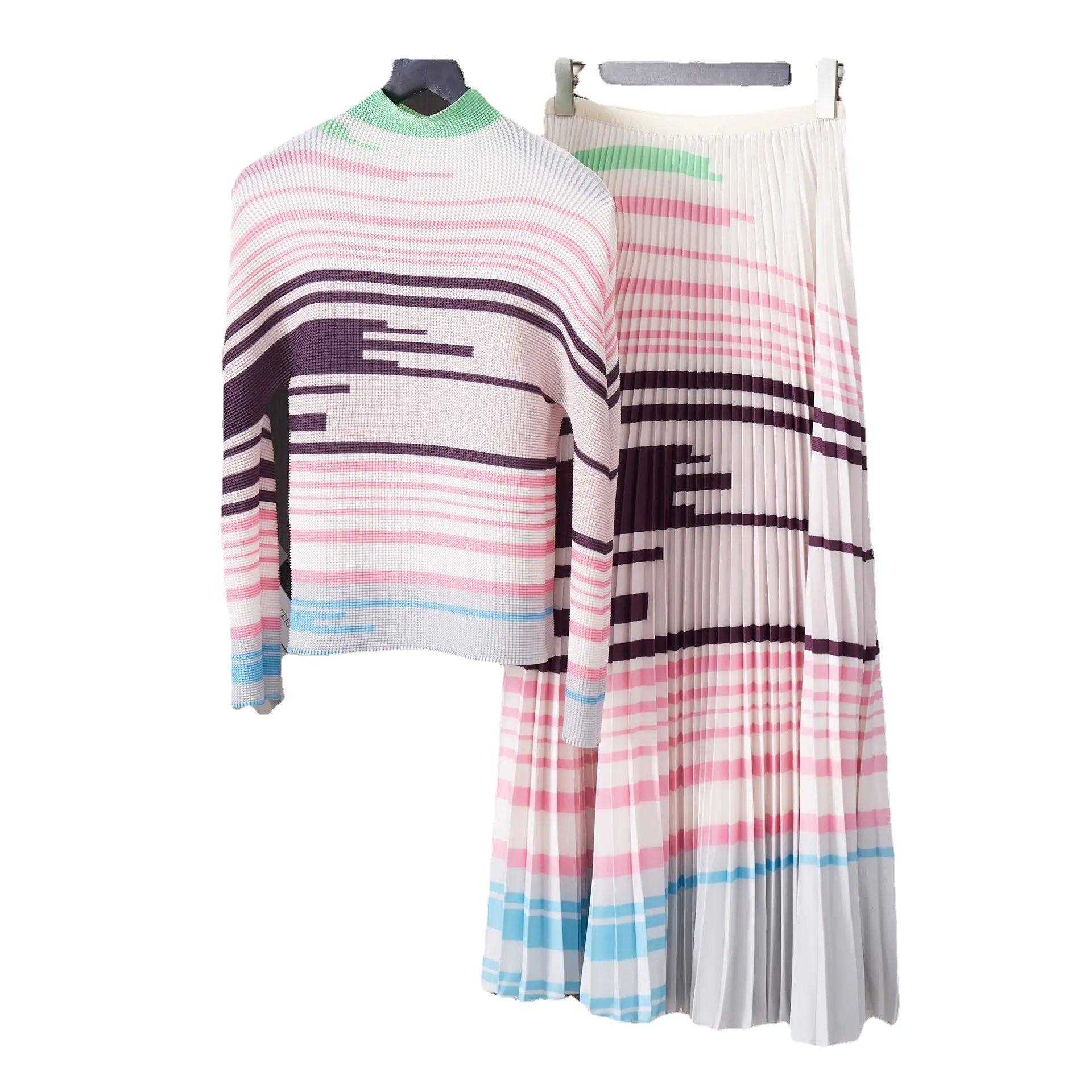 Pink Printed Pleated Skirt Set
