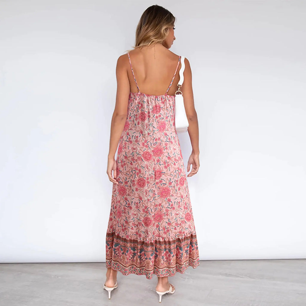 Women's Casual Boho Floral V-Neck Summer Dress