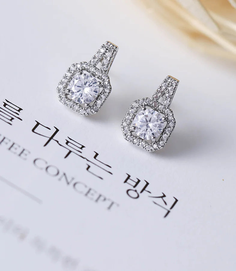 Square Diamond Women's Earrings with Large Studs